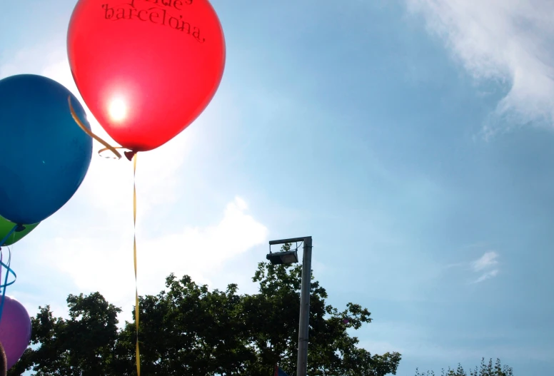 a bunch of balloons that are tied to a pole