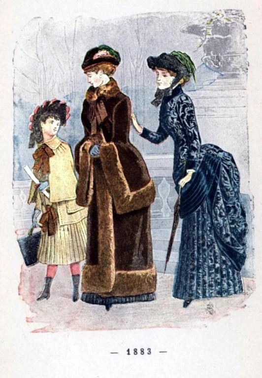 a fashion plate with an image of two women in hats and furs