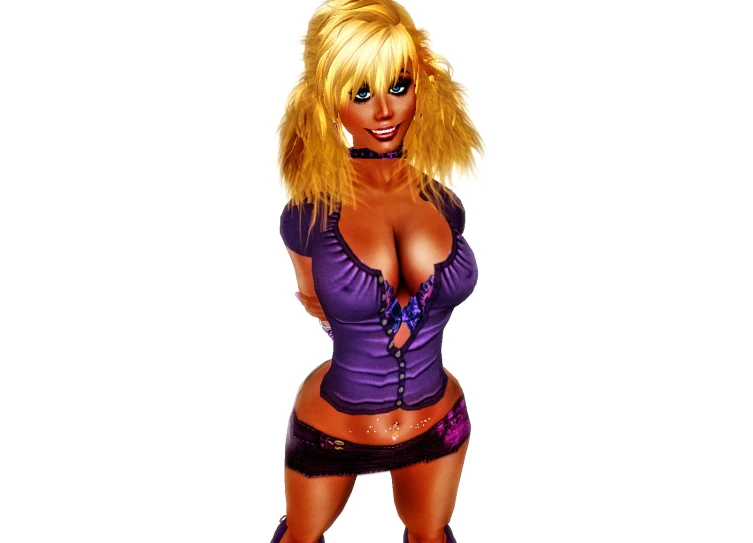an animated blonde woman in purple clothes