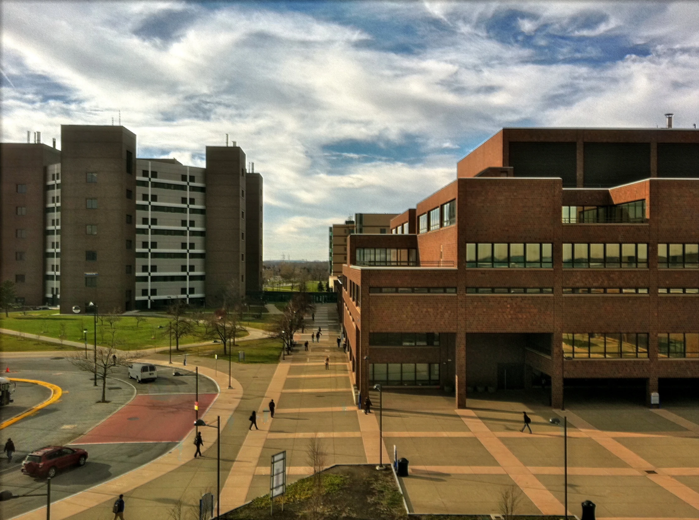 view from above of a cam with a clock tower