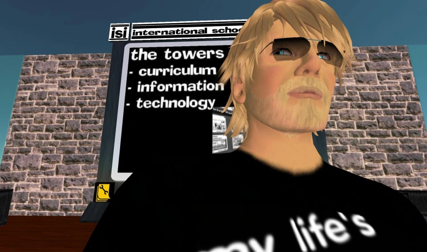 a virtual face is displayed in front of a brick wall