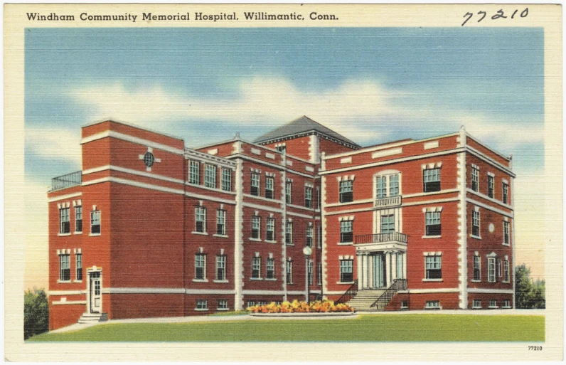 an old postcard depicting the front of the building
