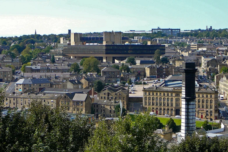 a view from above a city with tall buildings