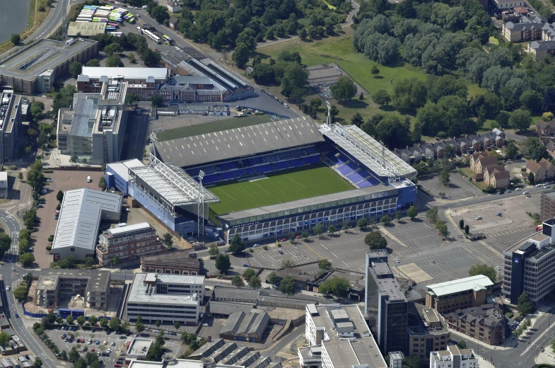 aerial pograph of an overhead football stadium