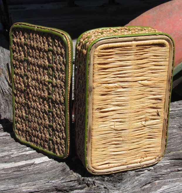 a pair of luggage cases sitting on a table