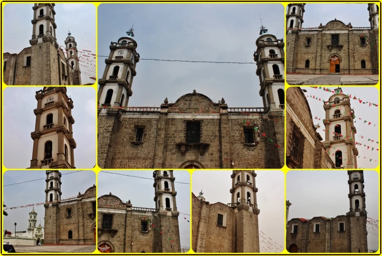 eight pos with multiple pictures of an old church