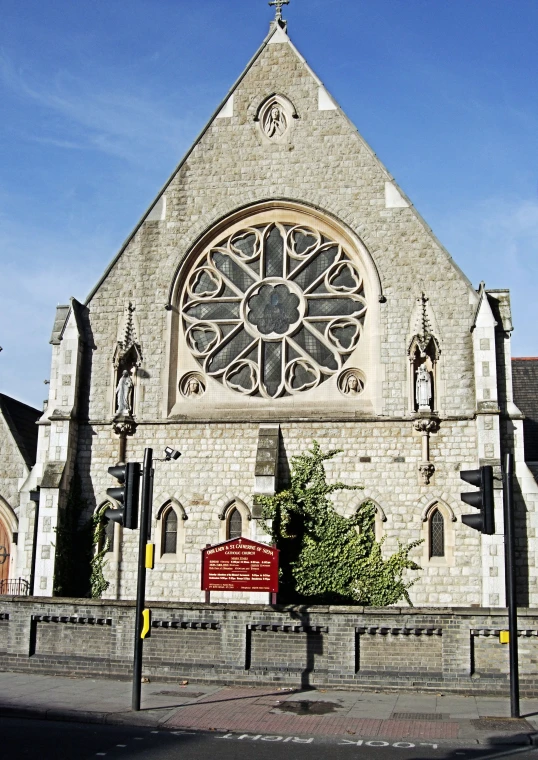 a large cathedral style building with two big windows