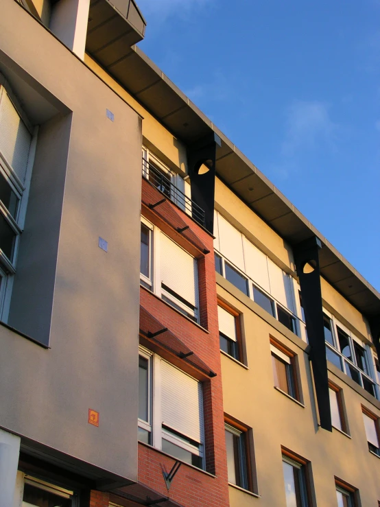 the building has many windows and is on the front