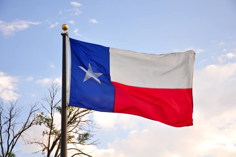 a large flag is flying in the wind