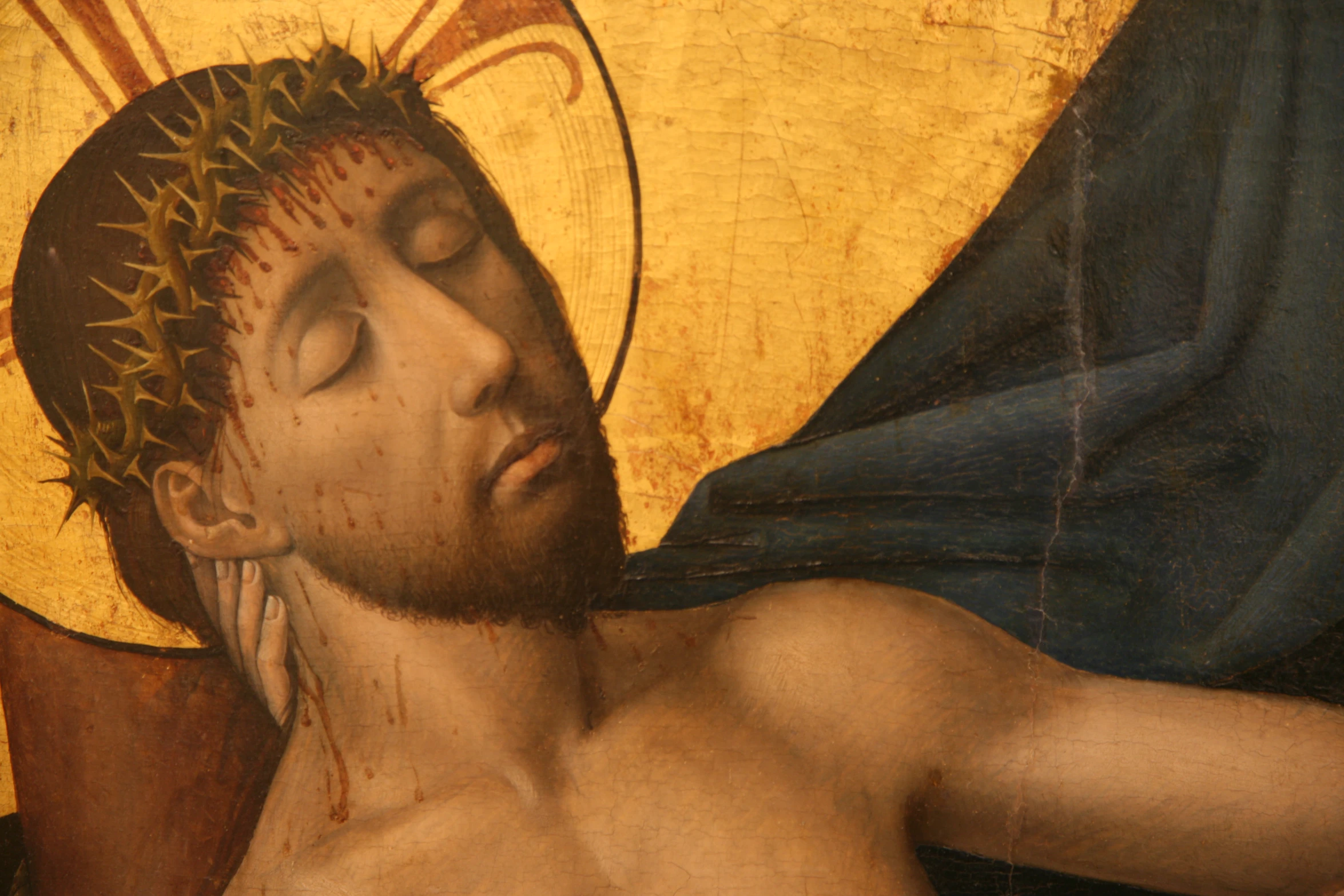 an image of the head of jesus with a gold cross above his face