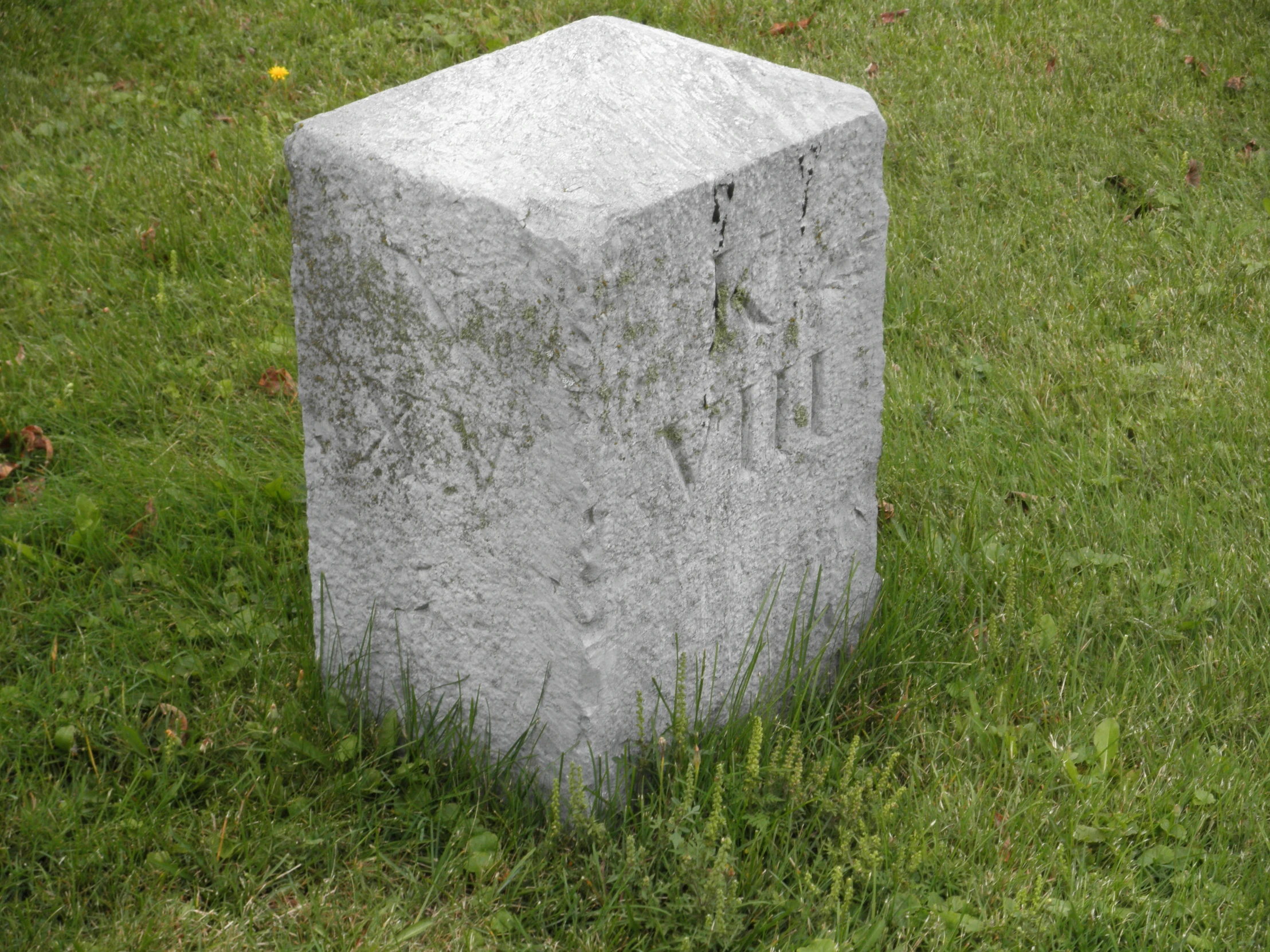 an old block that has been placed in the grass