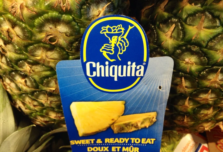 a package of cheese sits in front of pineapples