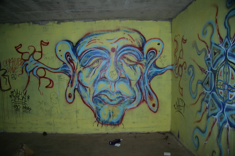 a drawing of a face in spray paint