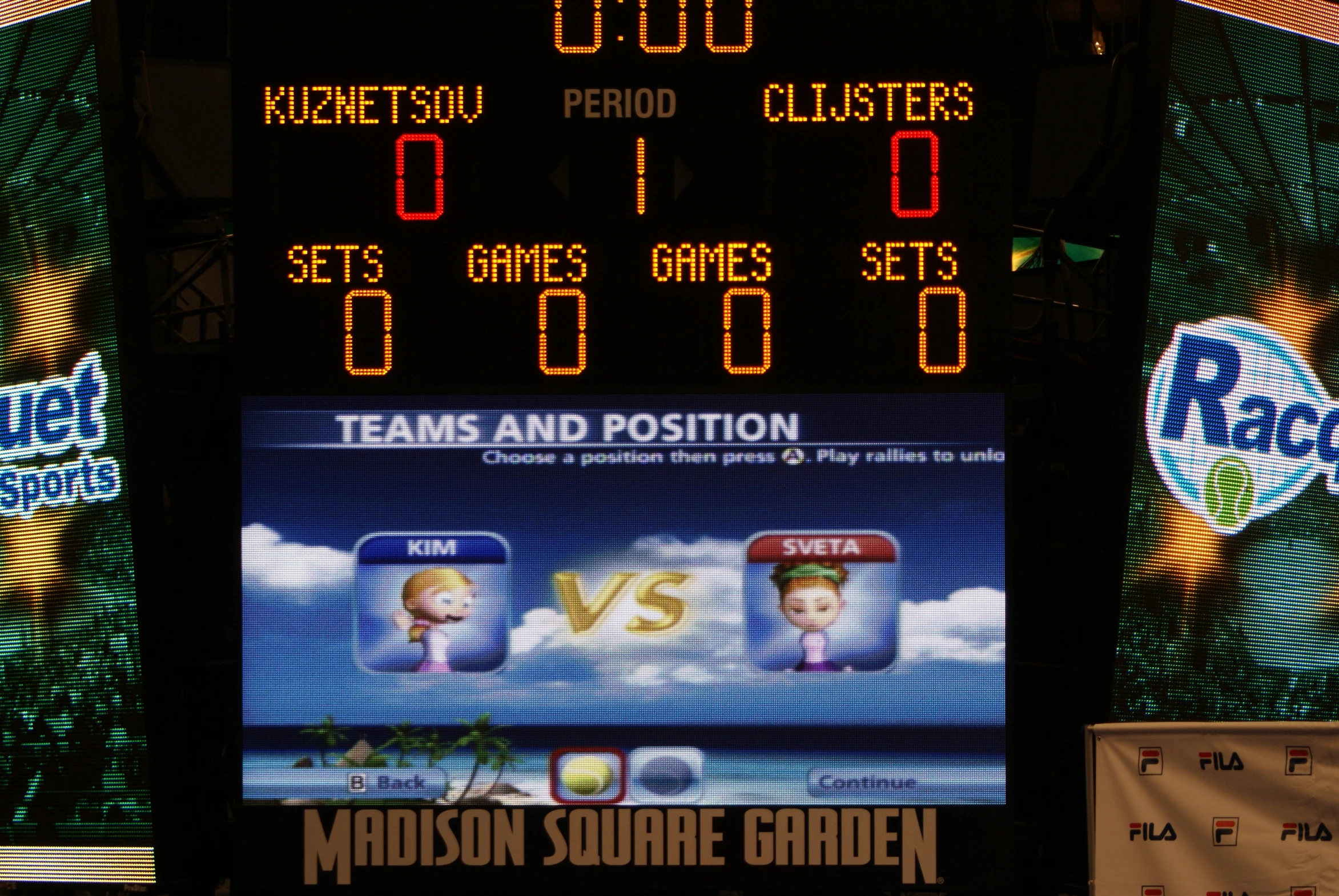 a screen displaying a score at a baseball game