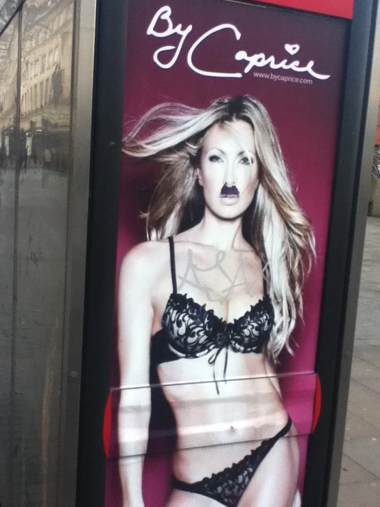 a billboard with a poster of a women in lingerie