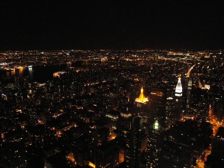 a wide view of a very crowded city at night