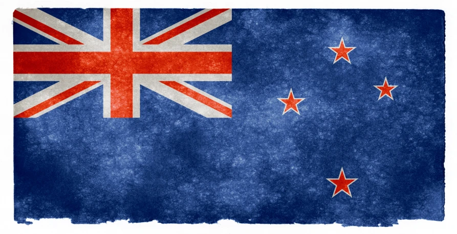 the british and new zealand flag are shown in the grungy blue