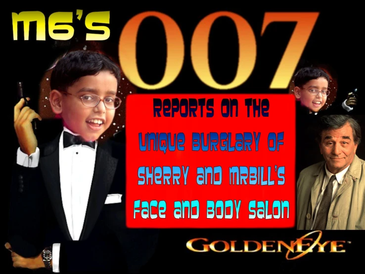 the back cover of an upcoming james bond movie with two men in formal attire and a red sign that says 007