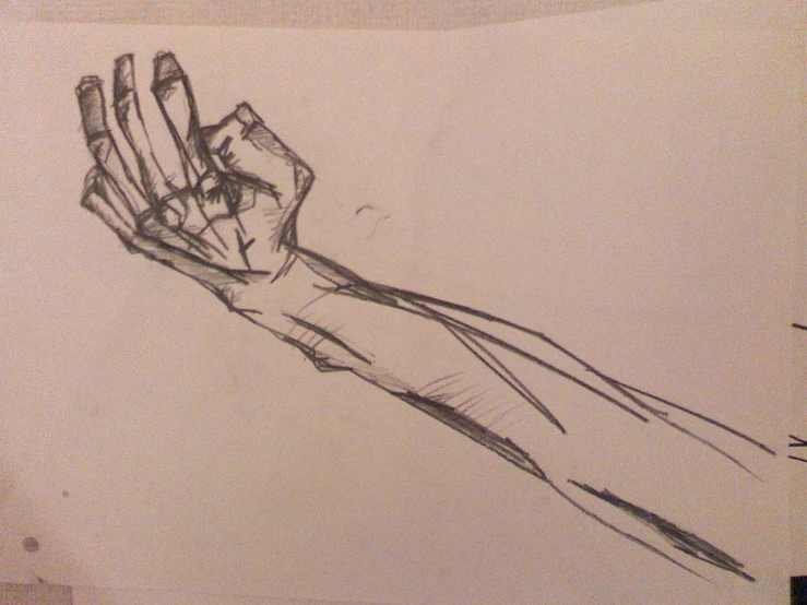 the drawing shows an outstretched hand reaching for a piece of paper