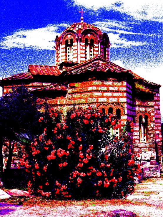 the front facade of an old building with a clock tower