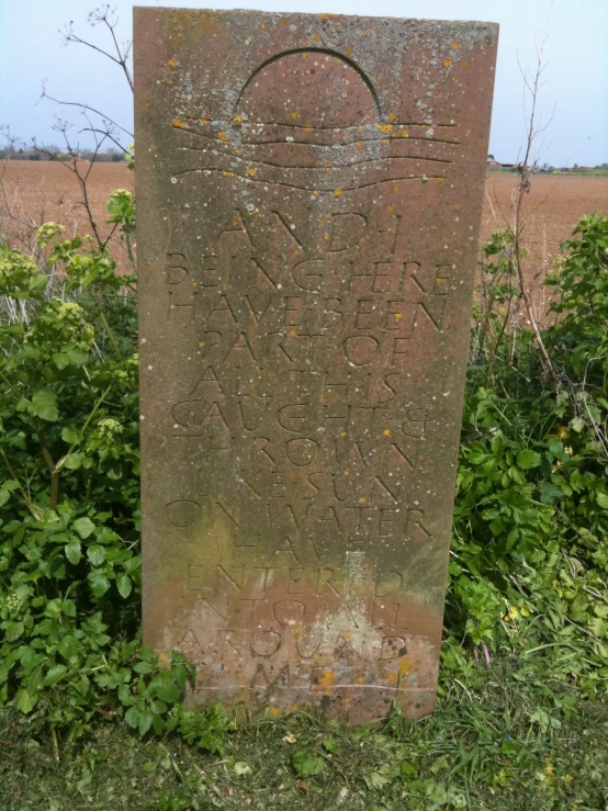 an inscribed stone is surrounded by a field