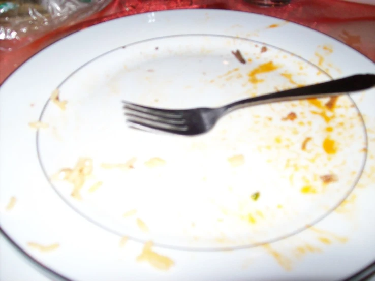 dirty plate on table after eating is burned and unhealthy
