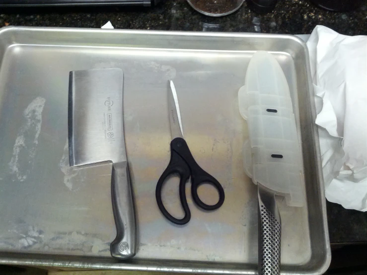 scissors, knife and knife case on a counter