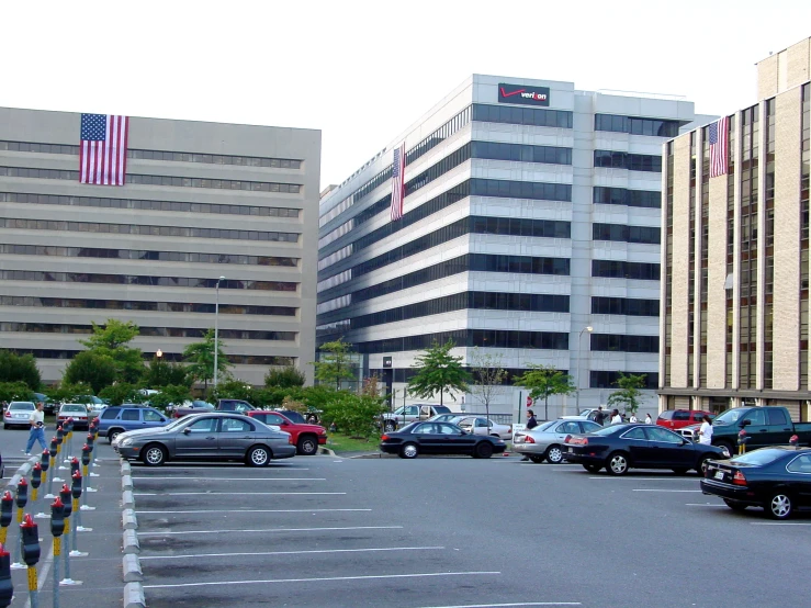 an empty parking lot filled with lots of cars