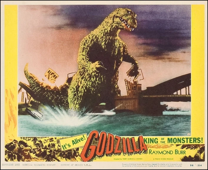 the movie poster for godzilla featuring the godzilla being chased