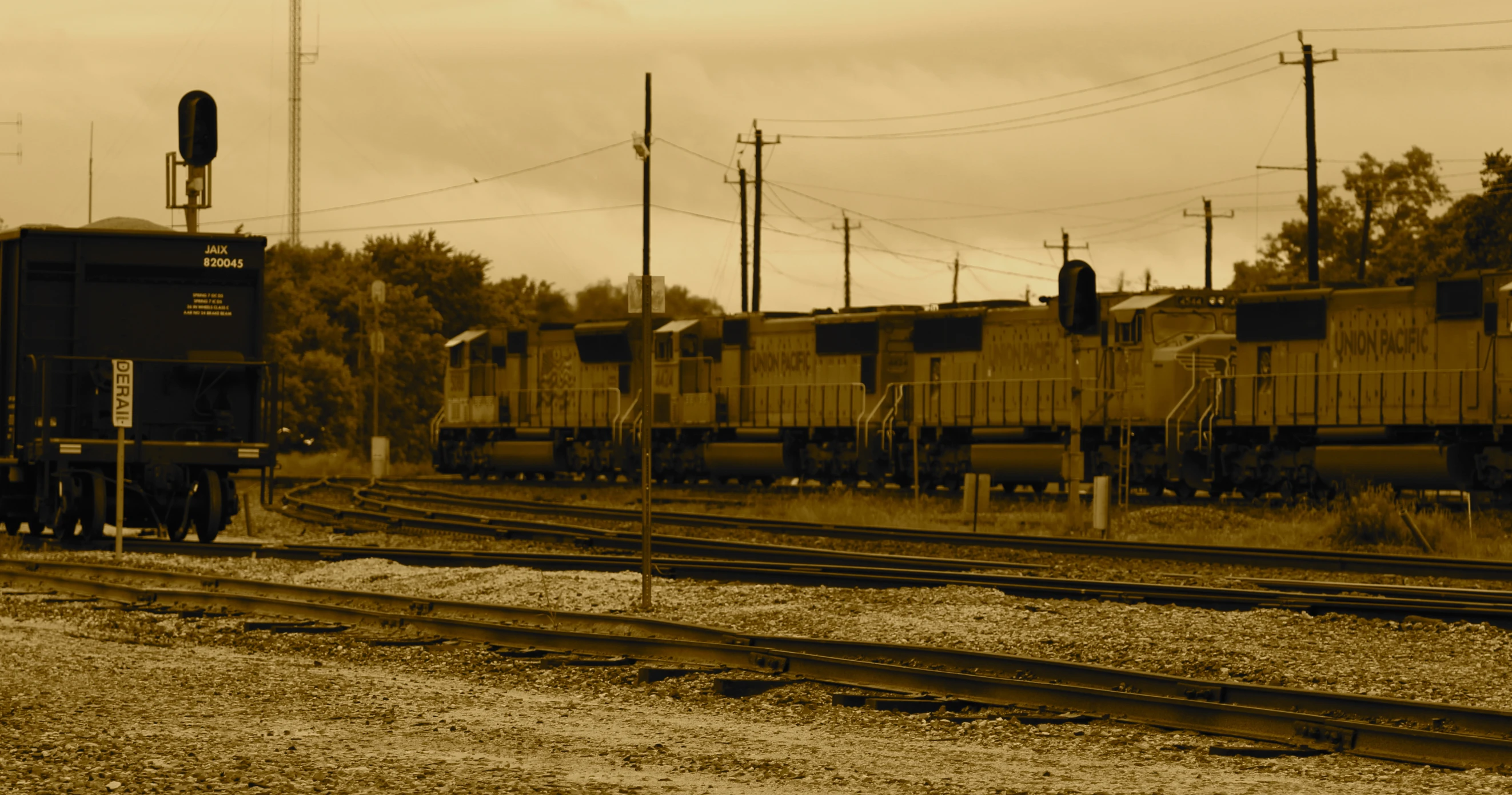 black and white pograph of train and railroad tracks