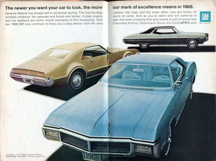an old car ad showing a mustang and a sports car