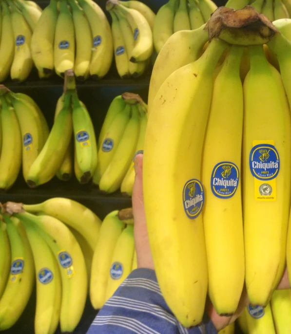 a bunch of bananas in a store display