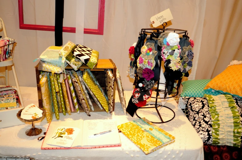 a table with several items for a display