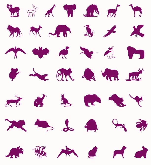 a series of different images in purple against a white background