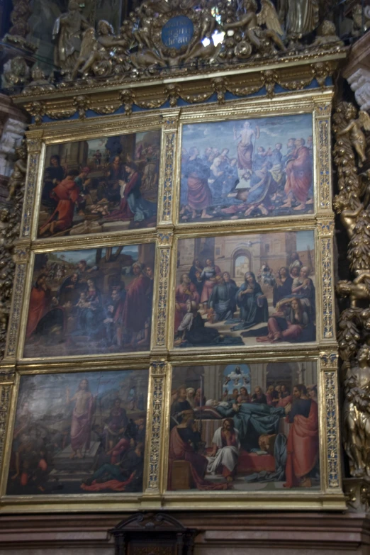 the paintings on the wall depict renaissance life