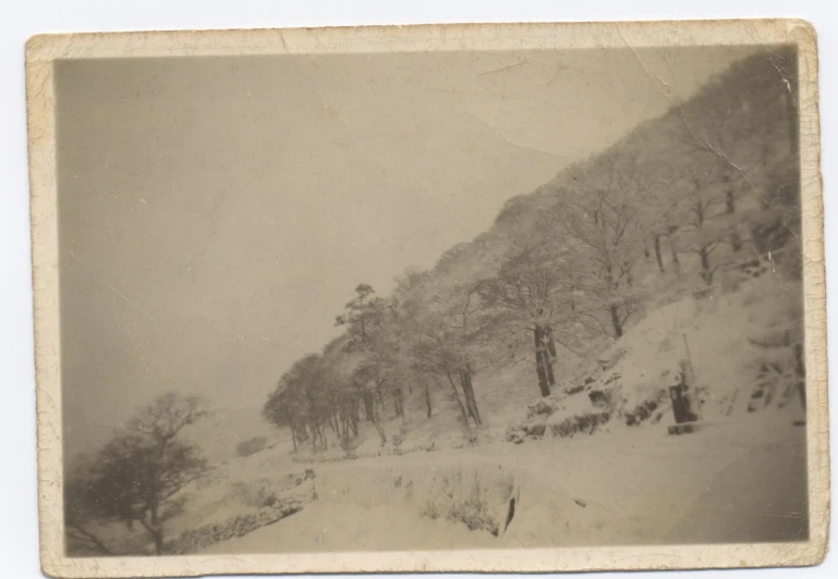 a sepia po with a snowy landscape