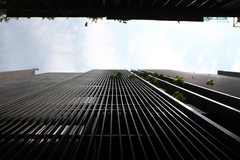 looking up at a tall building from ground level