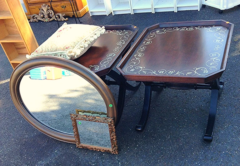 two tables with mirrors on each of them