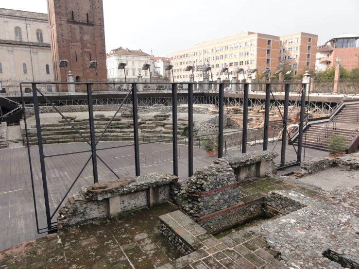 the view of a courtyard area in an urban setting