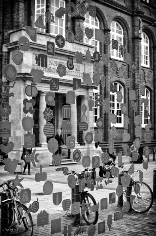 several bikes parked next to each other outside a building