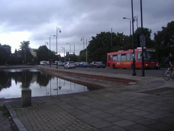 the street is lined with a lot of water