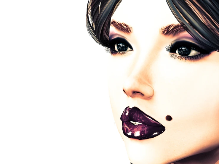 a woman is painted black and white with purple lipstick