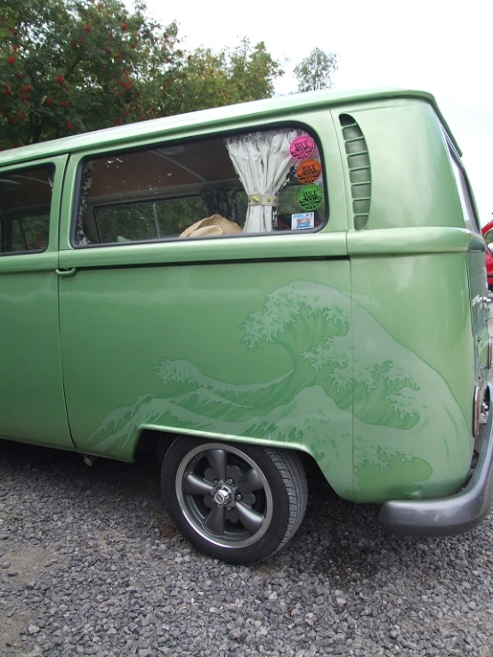 an old green van with the door open