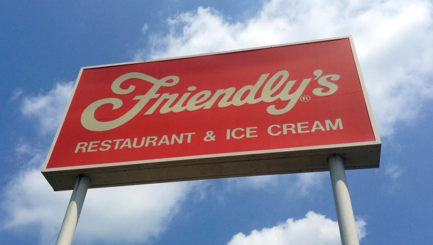 this is an image of a sign that says friendly's restaurant and ice cream