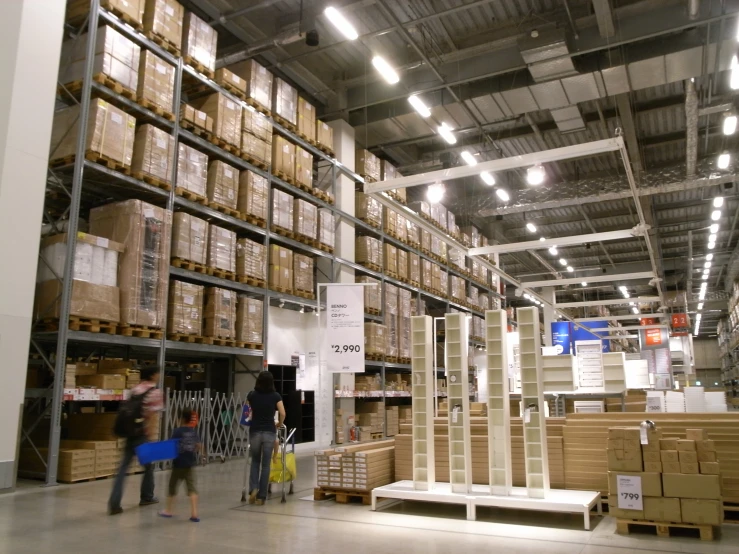 two people are in a warehouse surrounded by boxes