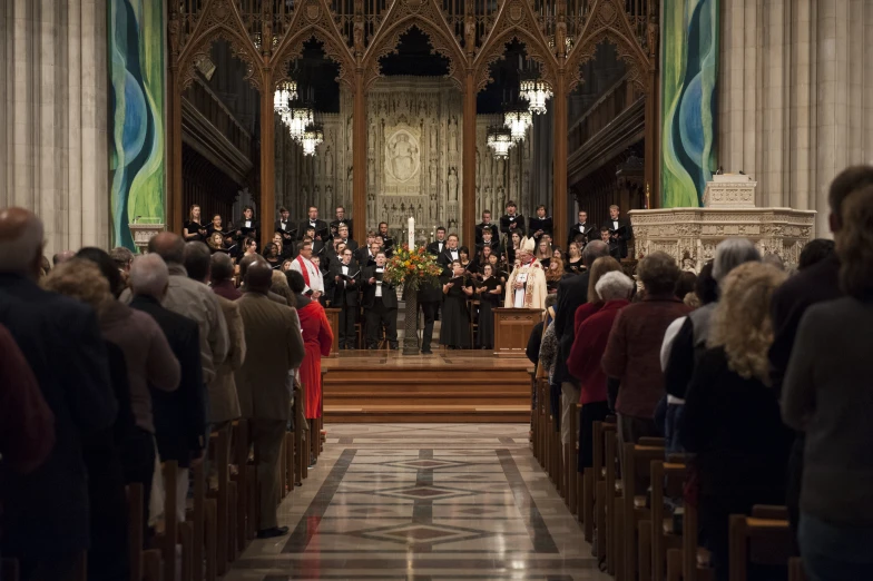 the ceremony is underway in an old church