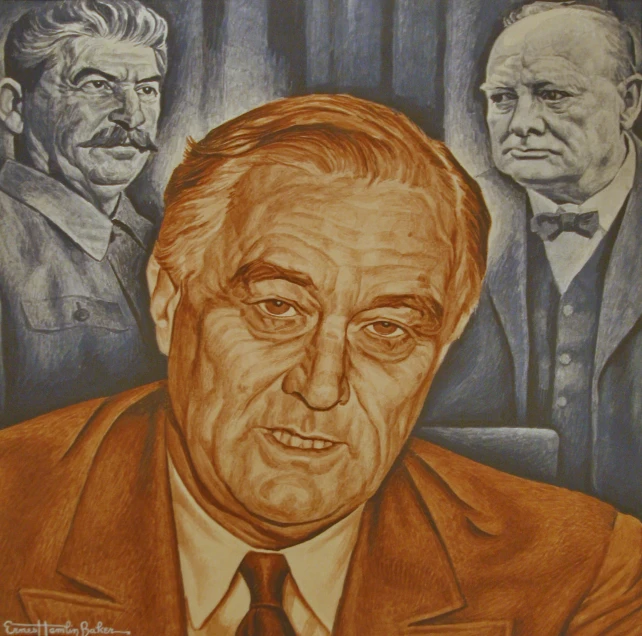 drawing of three men wearing suits and ties