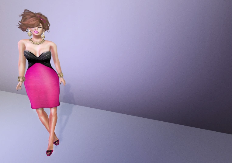 a 3d picture of a woman in a pink dress