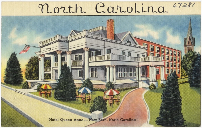 a colorful drawing of the north carolina state house