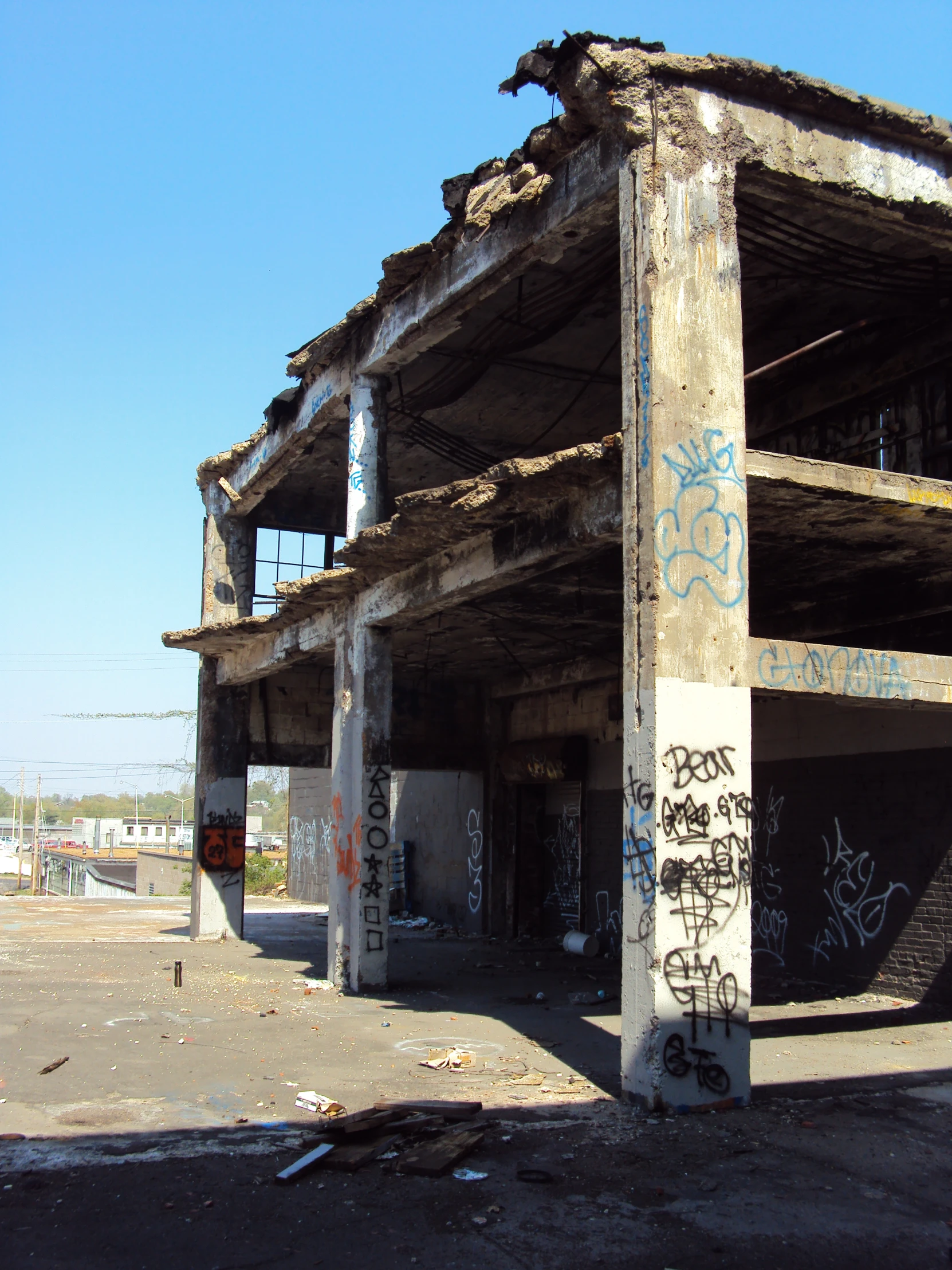 the wooden structure with graffiti on it is under construction